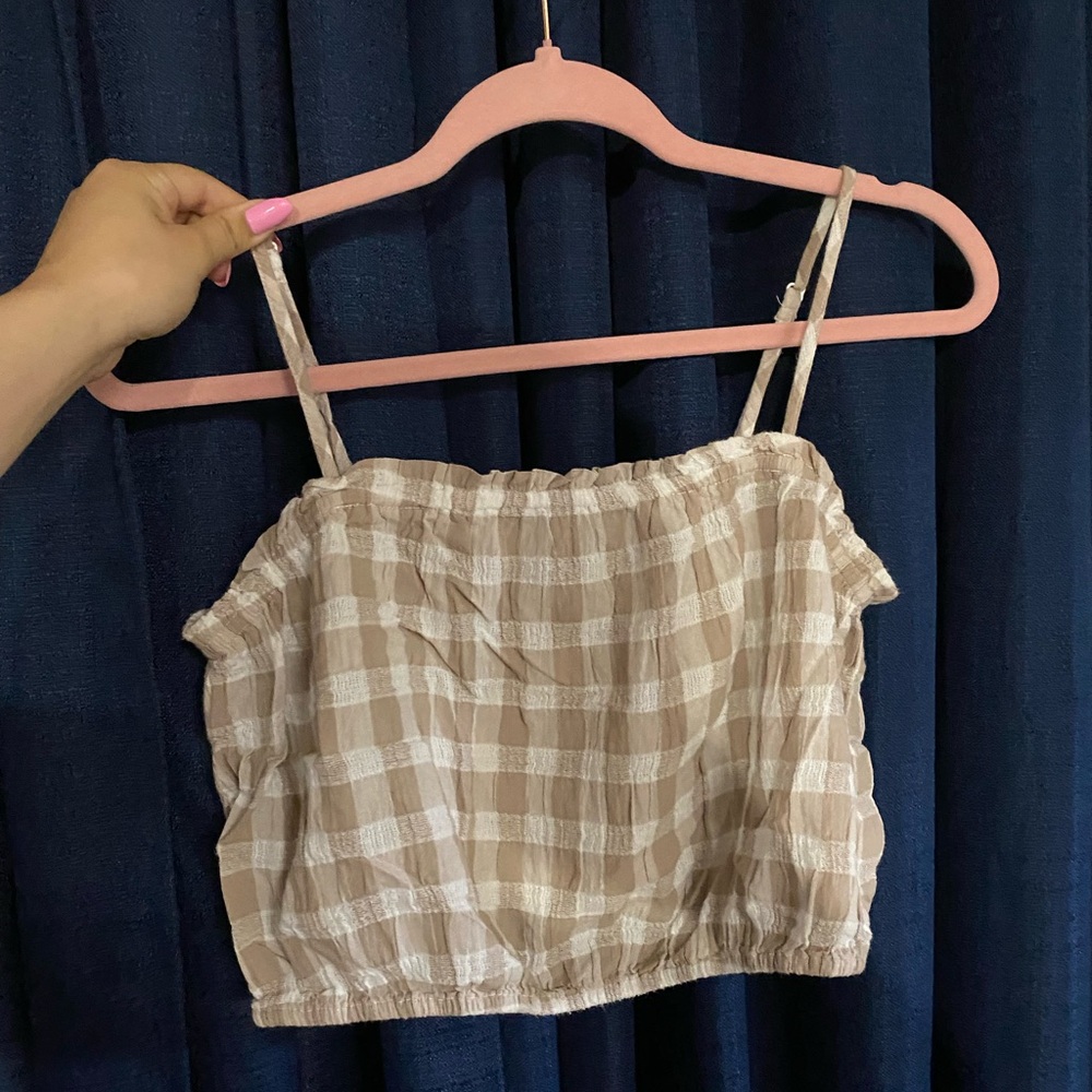 Stripped brown and white flowy crop top